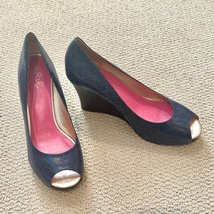 Lilly Pulitzer Stacked Platform Wedge - Navy Size 10